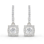 0.99 Carat Round Halo Drop Earrings 14K - White Gold