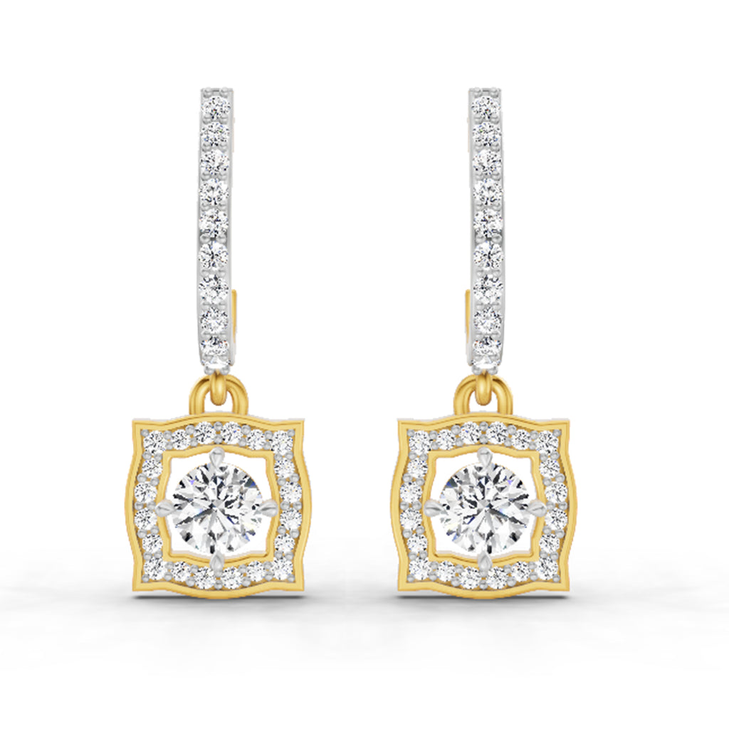 0.99 Carat Round Halo Drop Earrings 14K