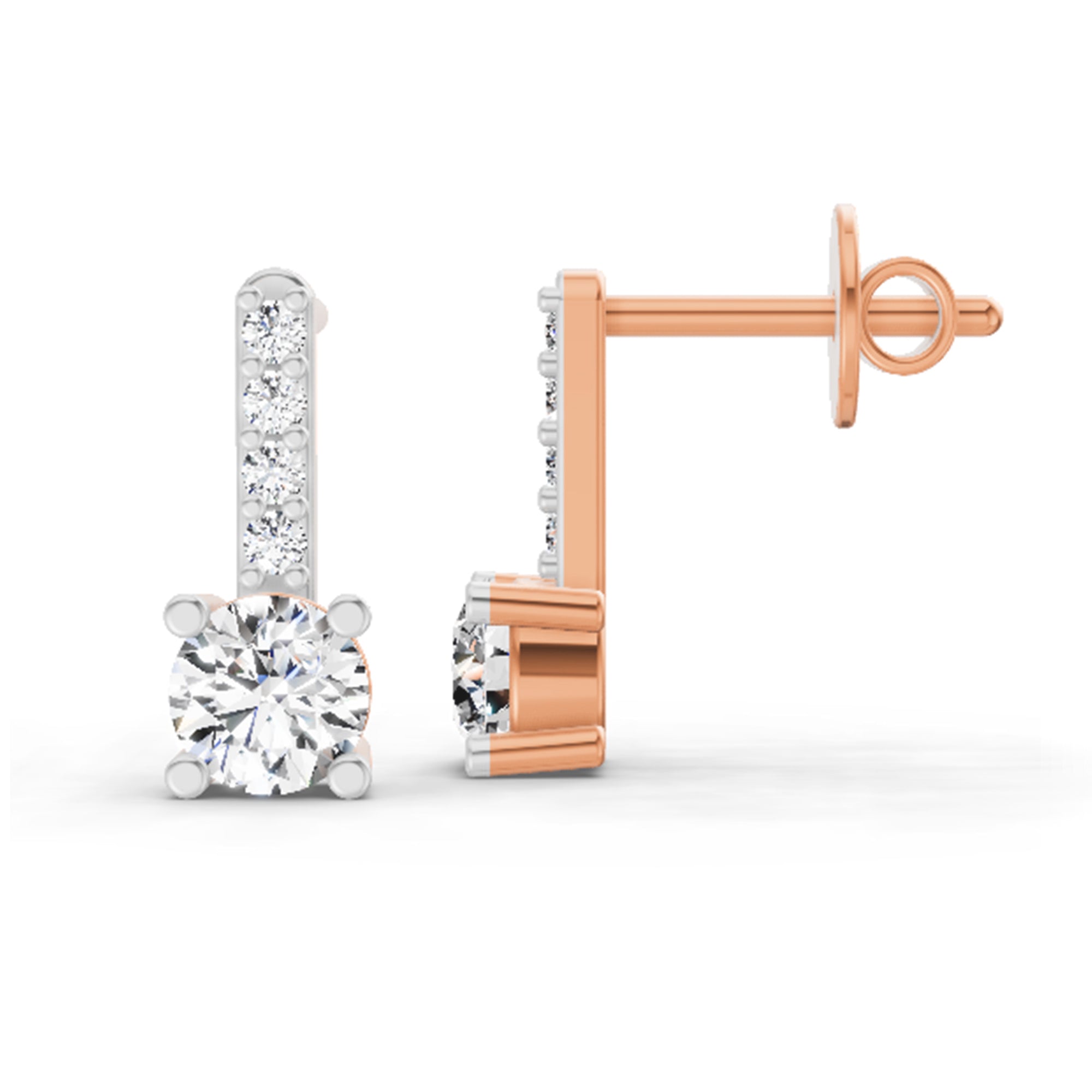 0.75 Carat Round Bar Drop Earrings 14K - Rose Gold