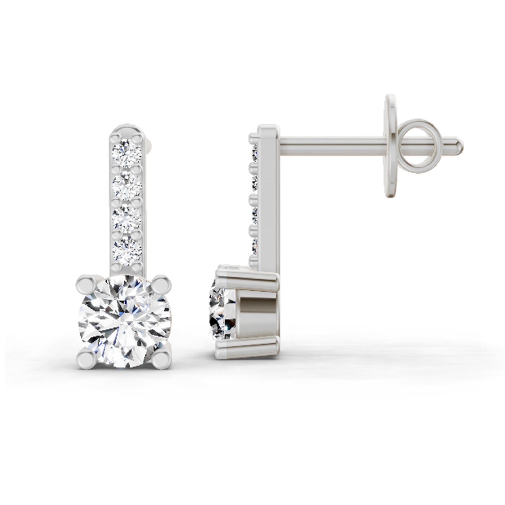 0.75 Carat Round Bar Drop Earrings 14K - White Gold