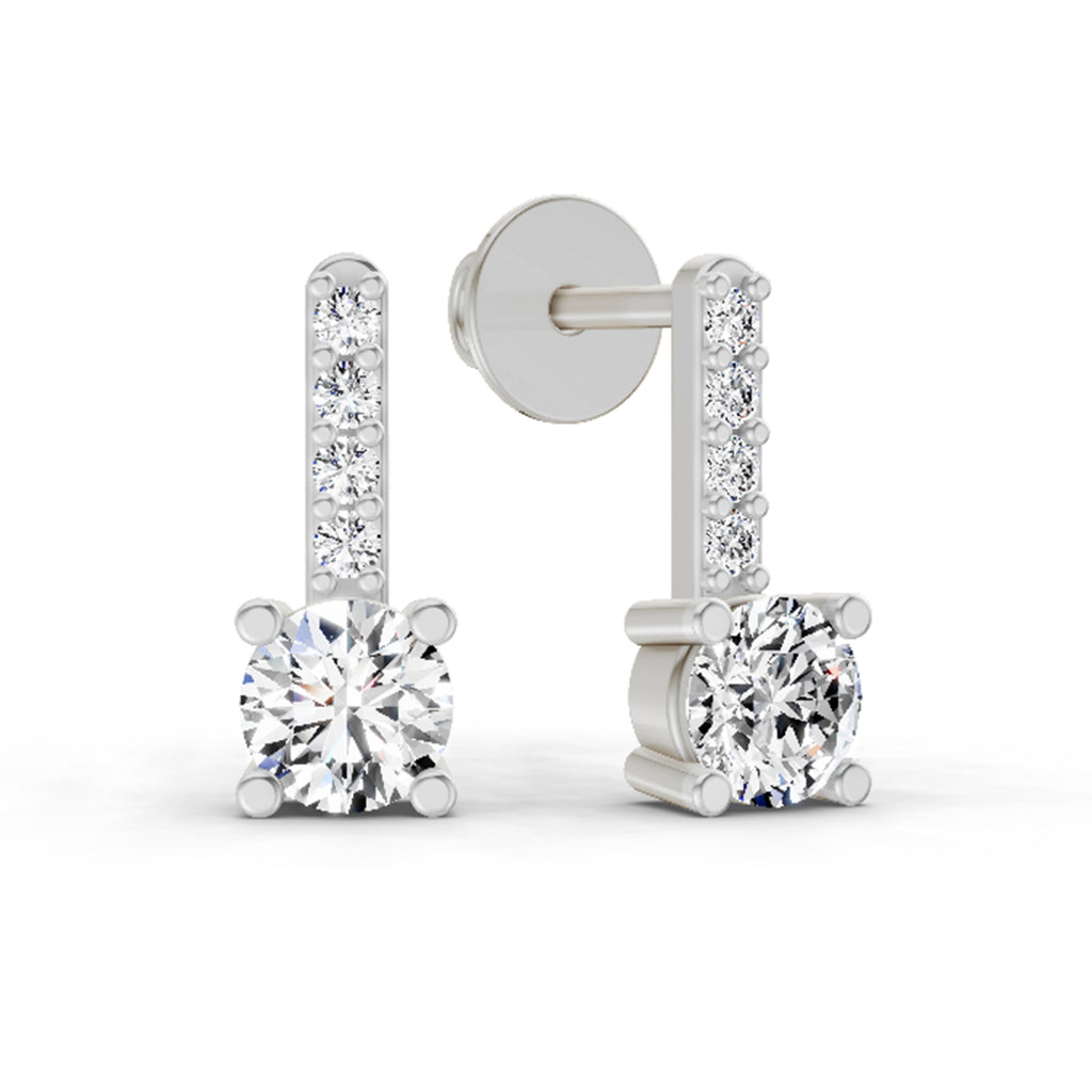 0.75 Carat Round Bar Drop Earrings 14K - White Gold