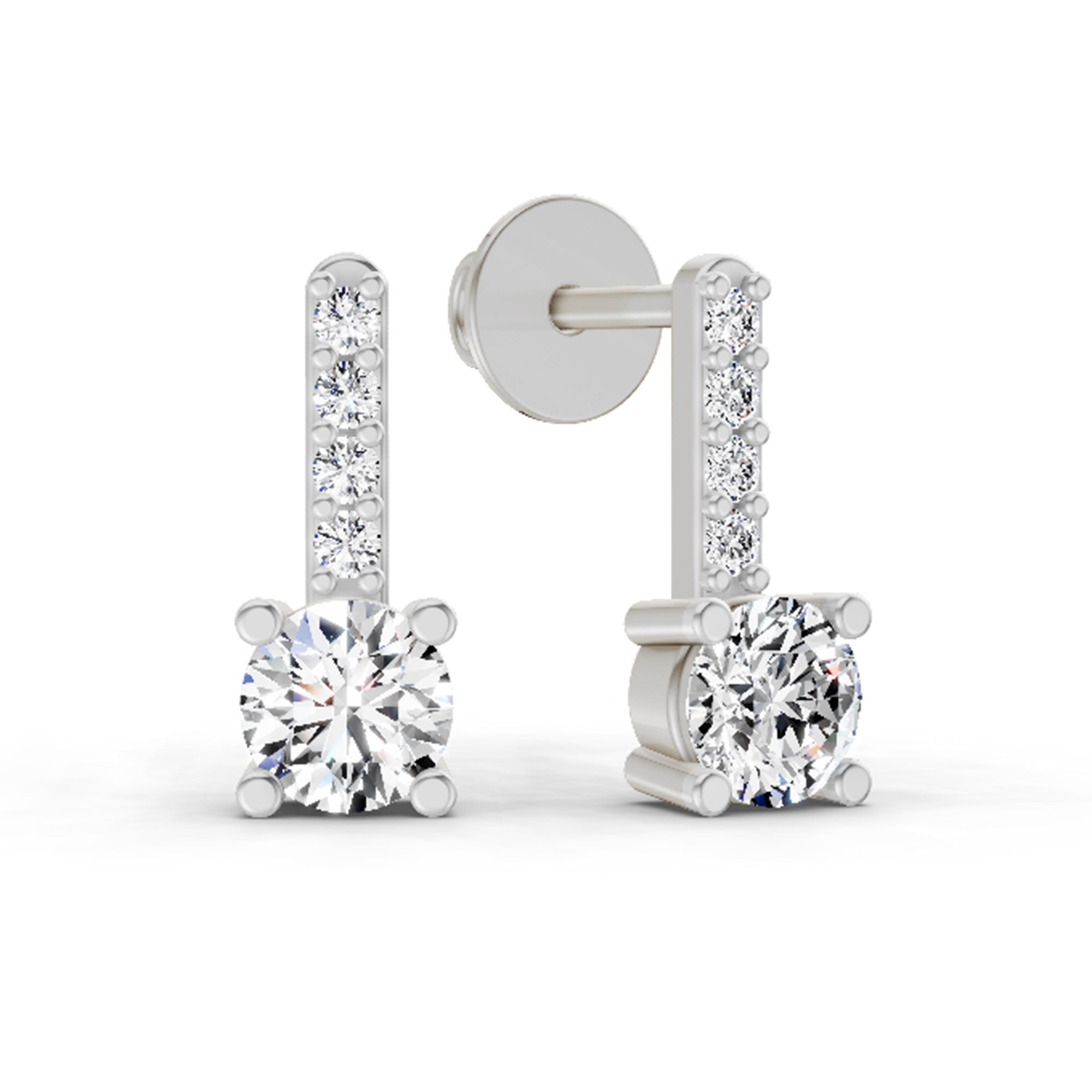 0.75 Carat Round Bar Drop Earrings 14K - White Gold