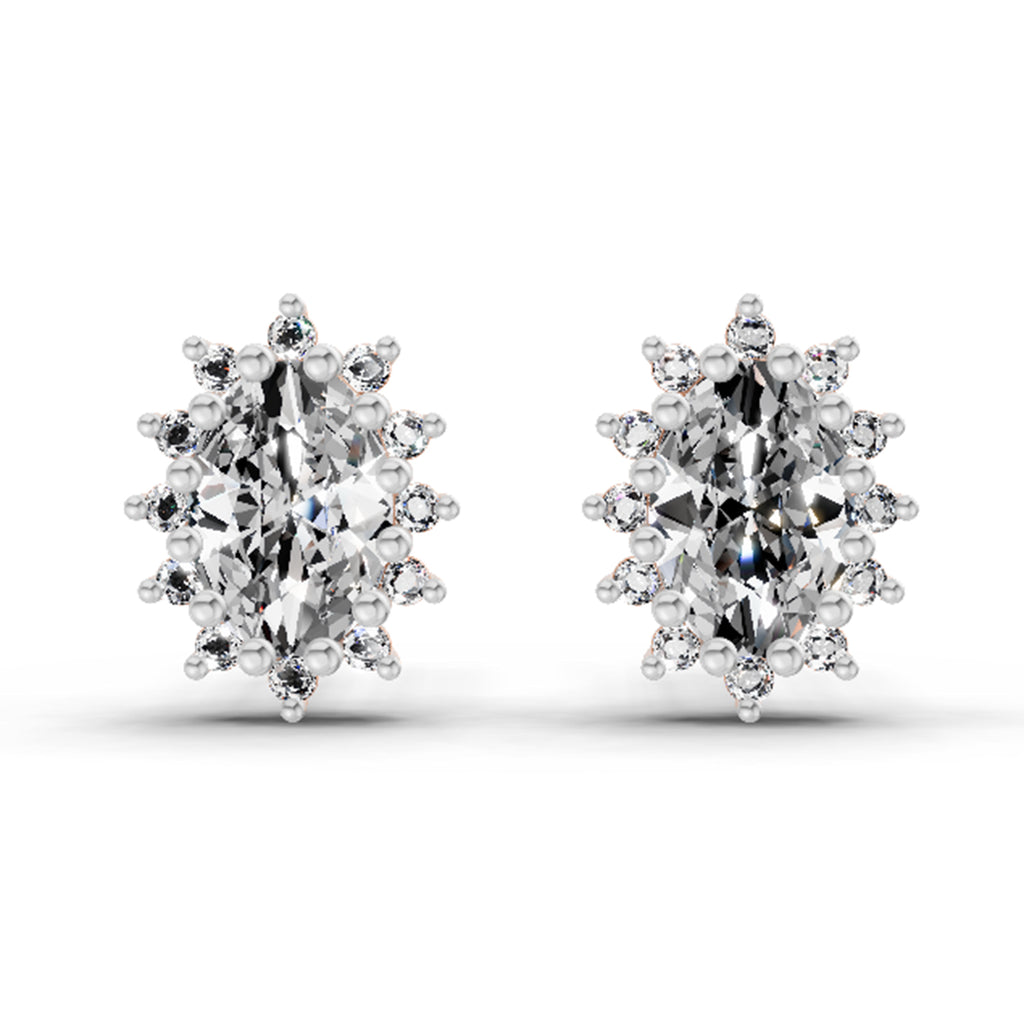 0.98 Carat Oval Shape Halo Diamond Earrings 14K - Rose Gold
