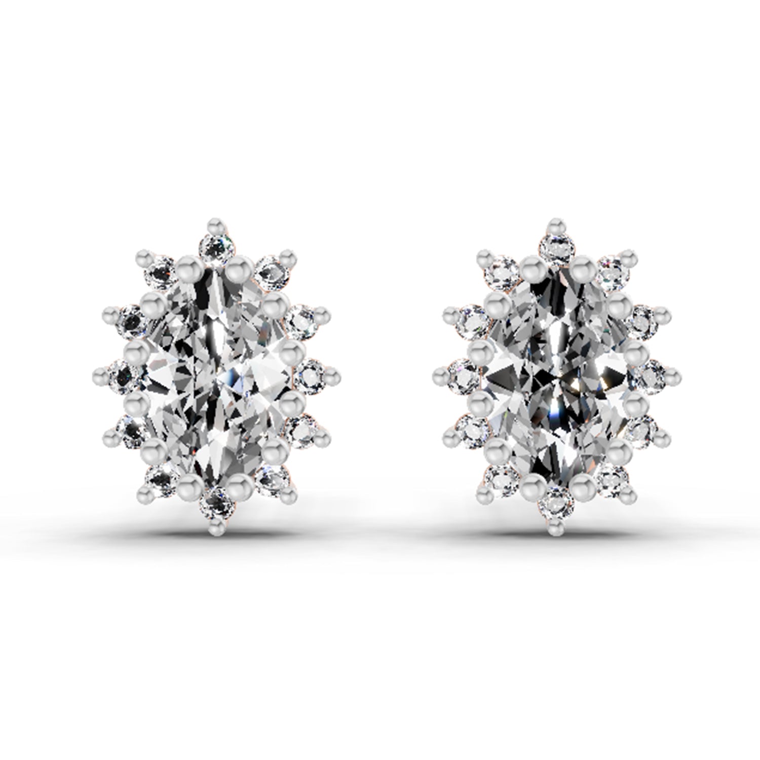 0.98 Carat Oval Shape Halo Diamond Earrings 14K - Rose Gold