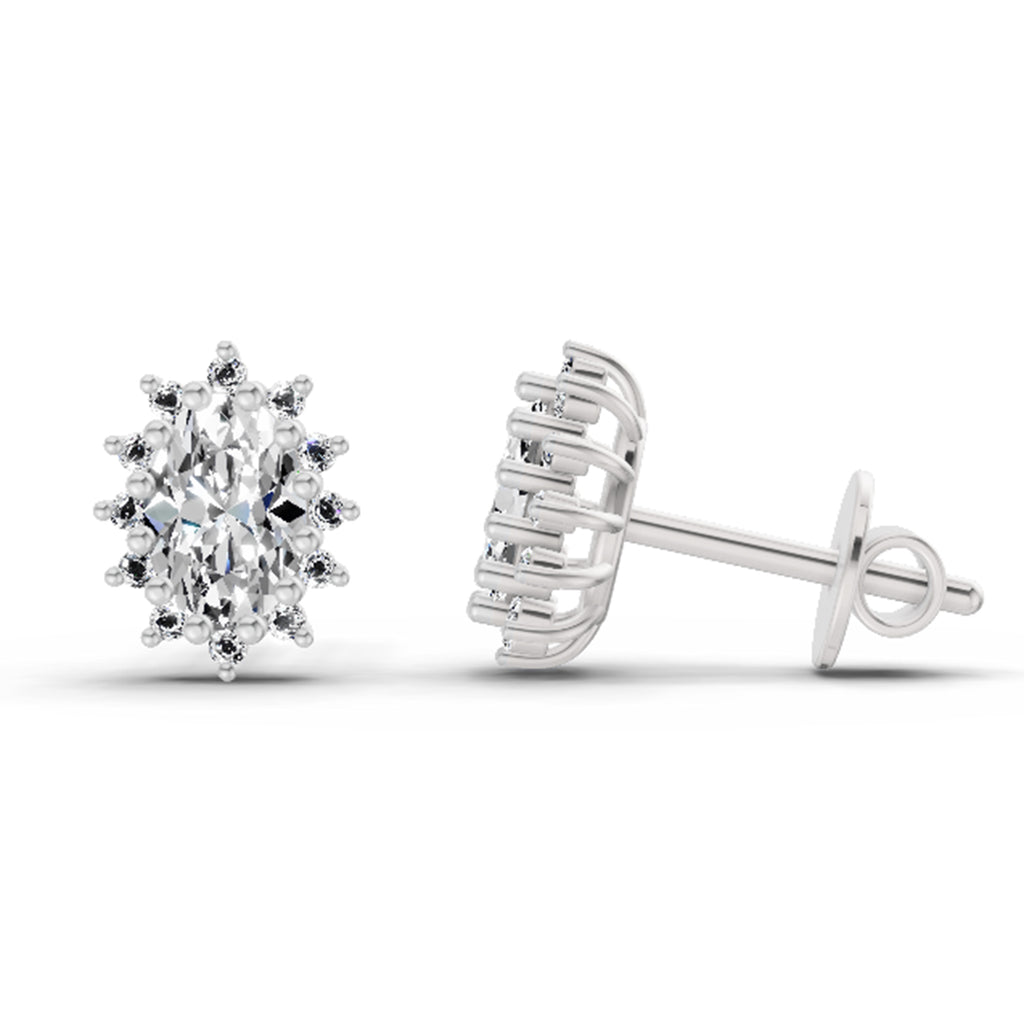 0.98 Carat Oval Shape Halo Diamond Earrings 14K - White Gold
