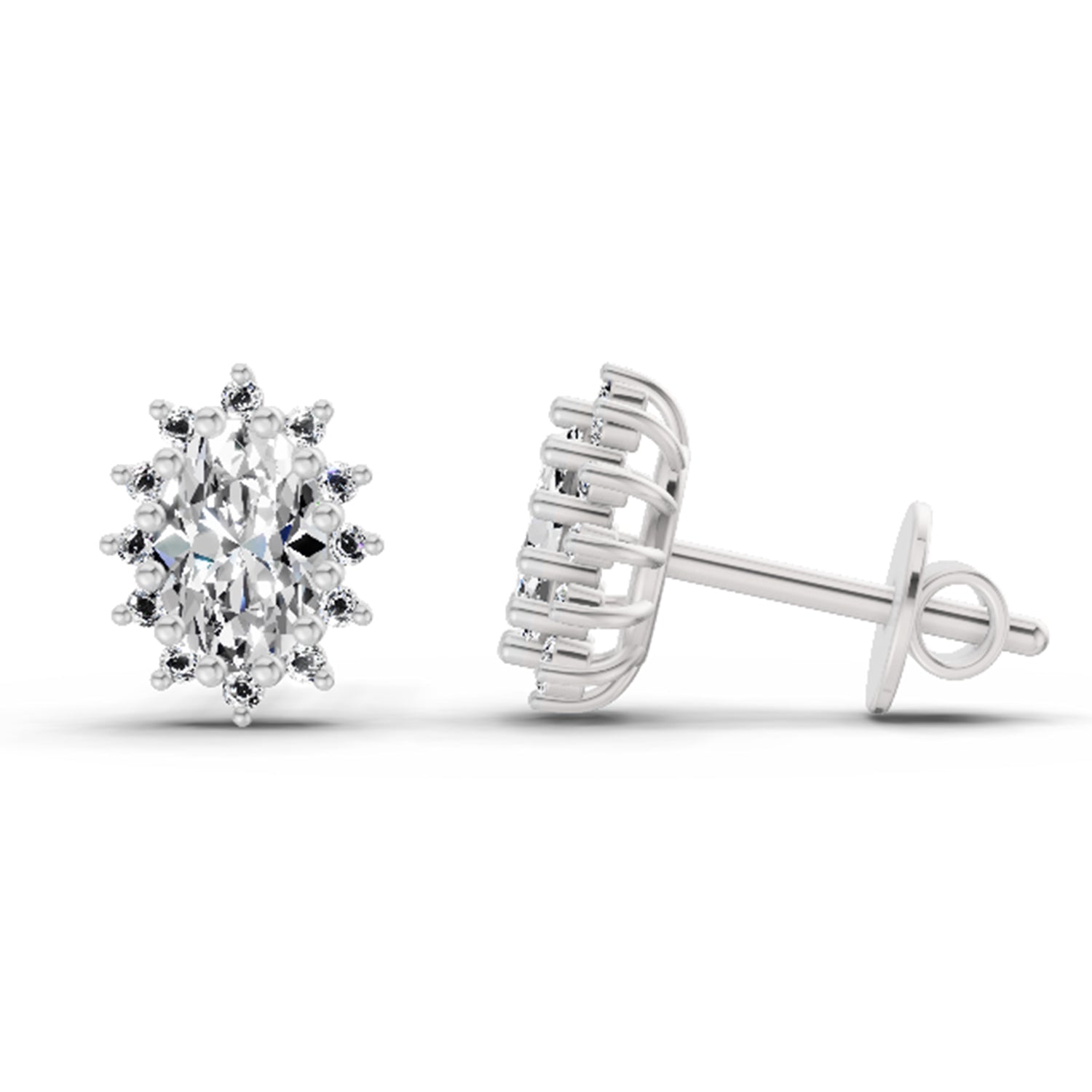 0.98 Carat Oval Shape Halo Diamond Earrings 14K - White Gold