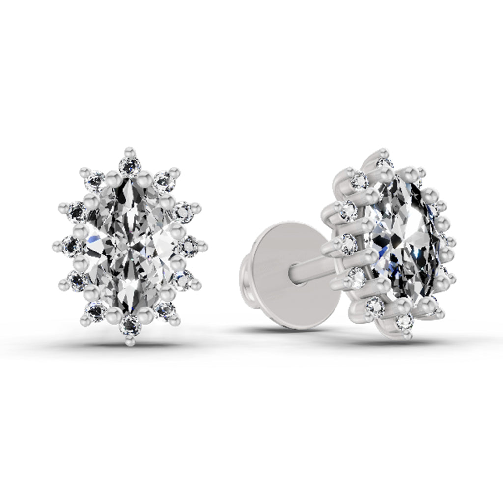 0.98 Carat Oval Shape Halo Diamond Earrings 14K - White Gold
