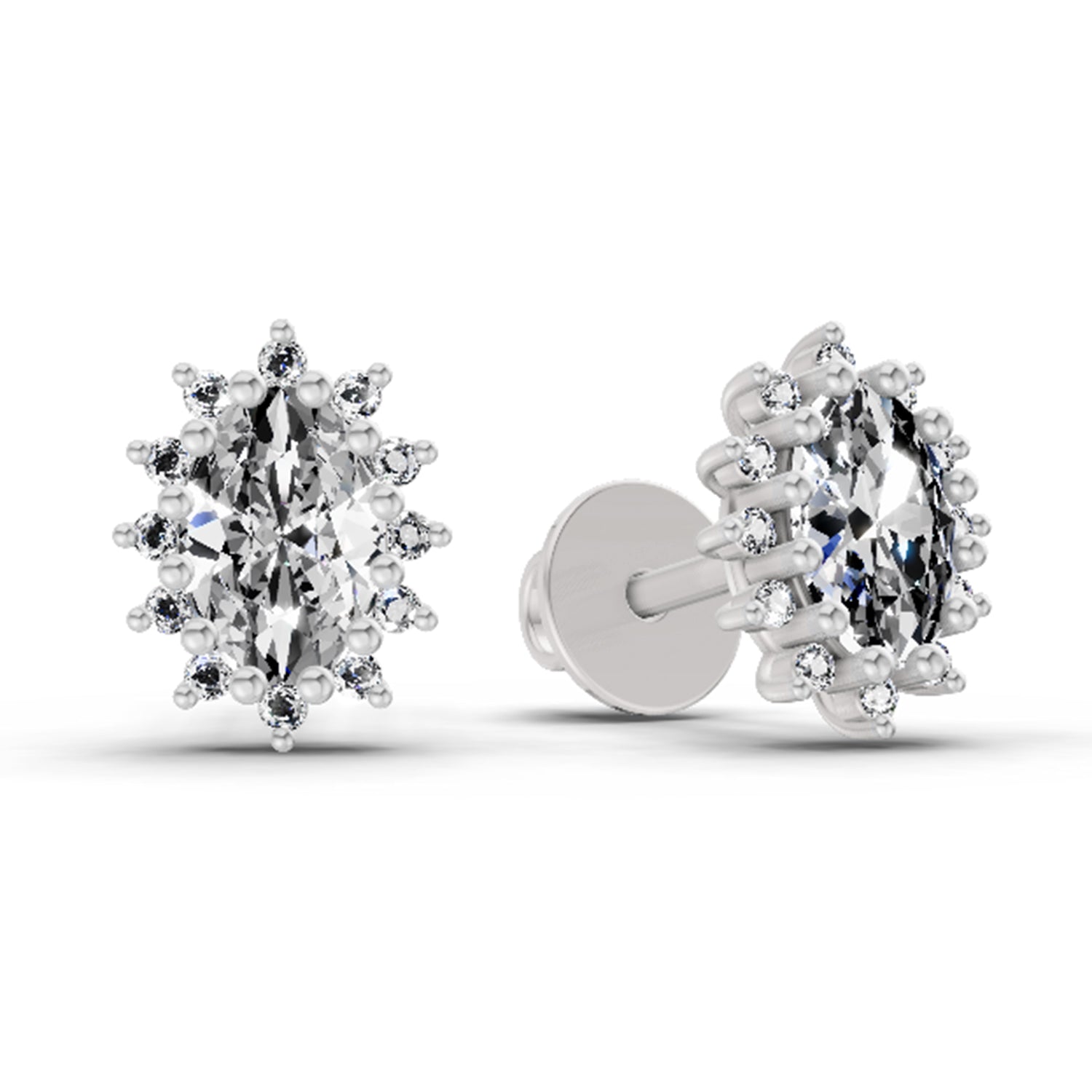 0.98 Carat Oval Shape Halo Diamond Earrings 14K - White Gold
