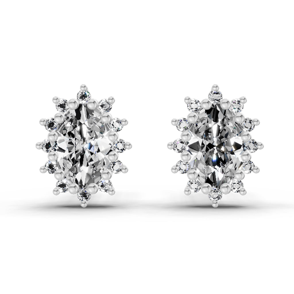 0.98 Carat Oval Shape Halo Diamond Earrings 14K - White Gold