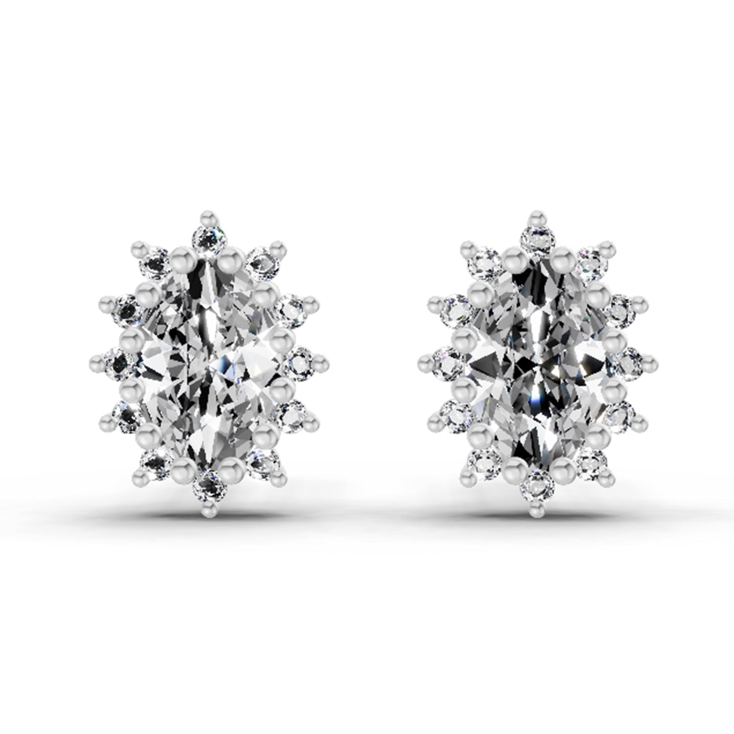 0.98 Carat Oval Shape Halo Diamond Earrings 14K - White Gold