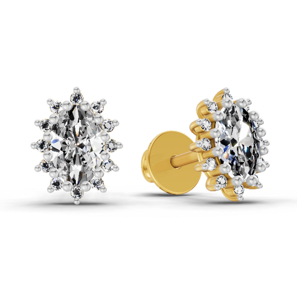 0.98 Carat Oval Shape Halo Diamond Earrings 14K