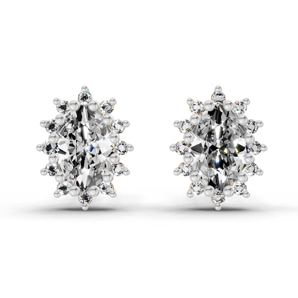 0.98 Carat Oval Shape Halo Diamond Earrings 14K