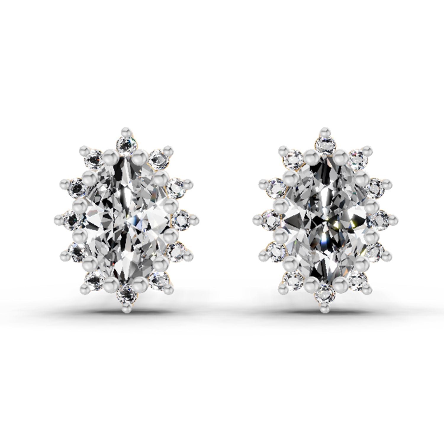 0.98 Carat Oval Shape Halo Diamond Earrings 14K