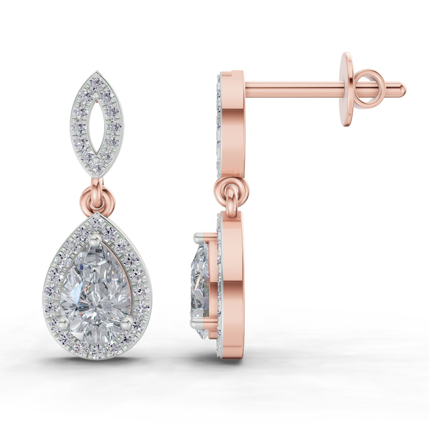 1.39 Carat Pear Elegant Diamond Earrings 14K - Rose Gold