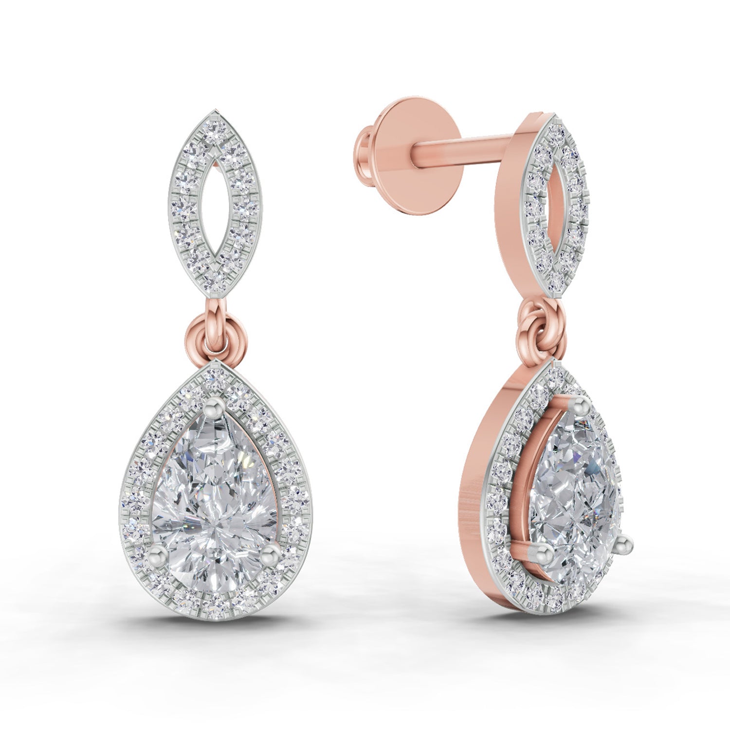 1.39 Carat Pear Elegant Diamond Earrings 14K - Rose Gold