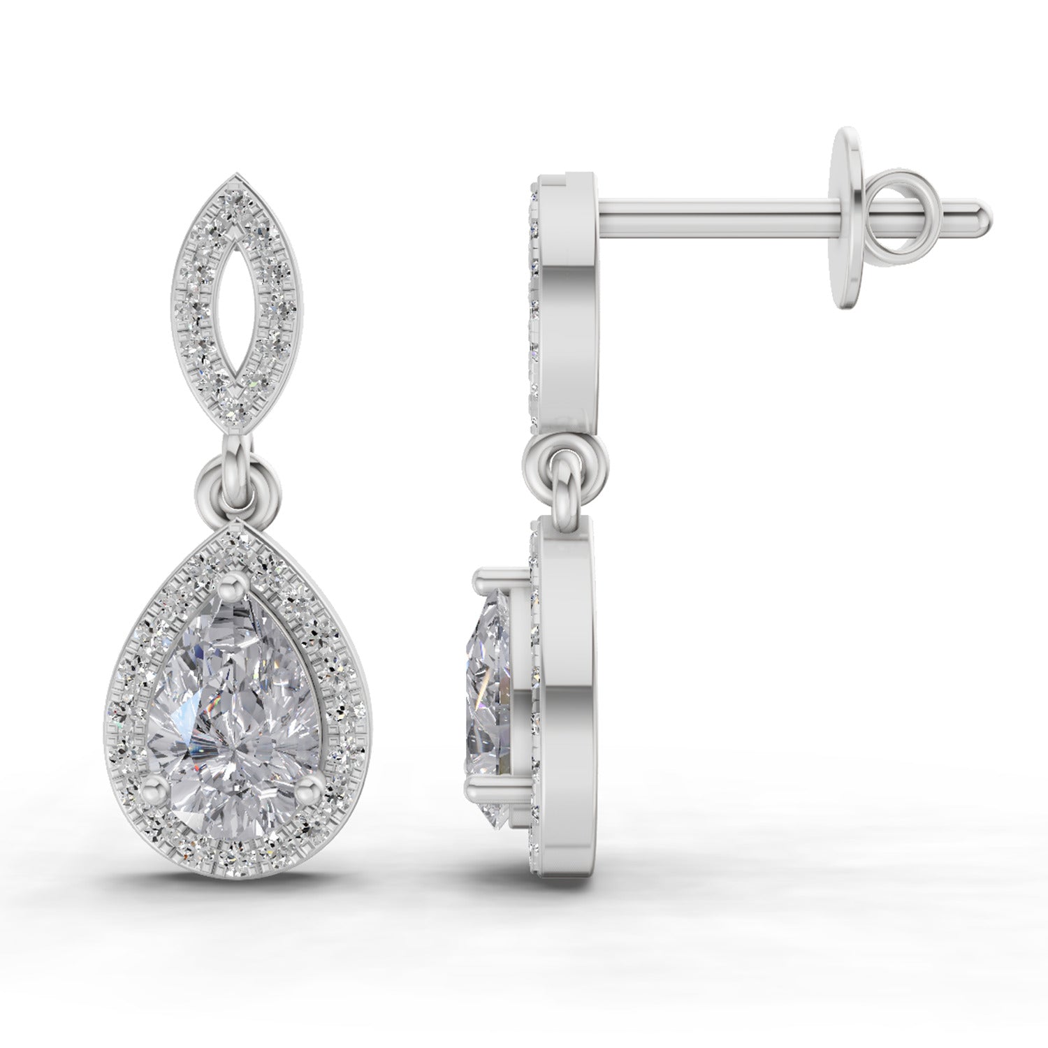 1.39 Carat Pear Elegant Diamond Earrings 14K - White Gold