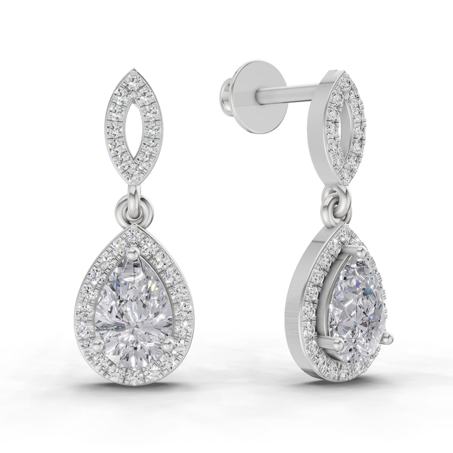 1.39 Carat Pear Elegant Diamond Earrings 14K - White Gold