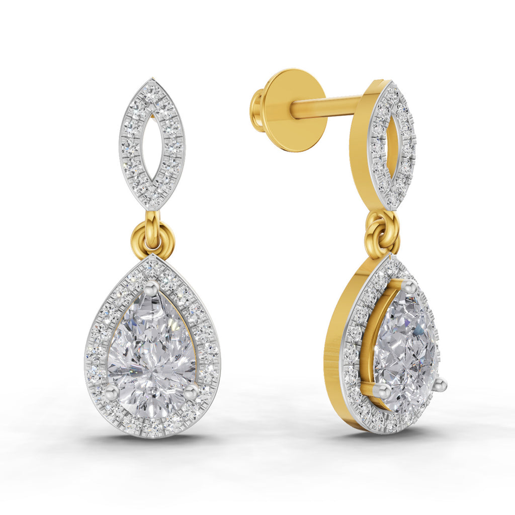 1.39 Carat Pear Elegant Diamond Earrings 14K