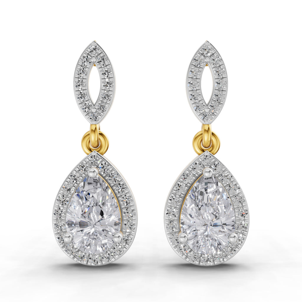 1.39 Carat Pear Elegant Diamond Earrings 14K