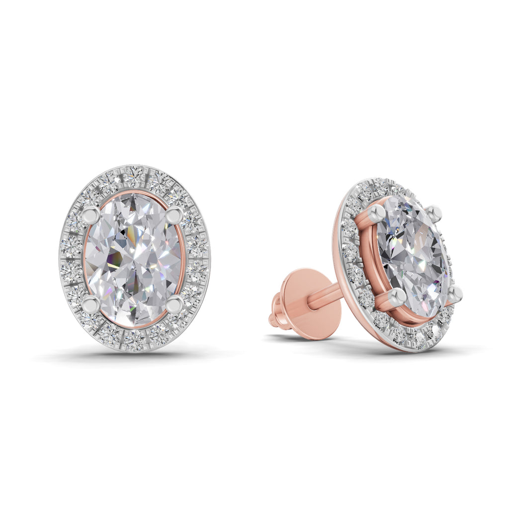 2.25 Carat Oval Shape Halo Diamond Earrings 14K - Rose Gold