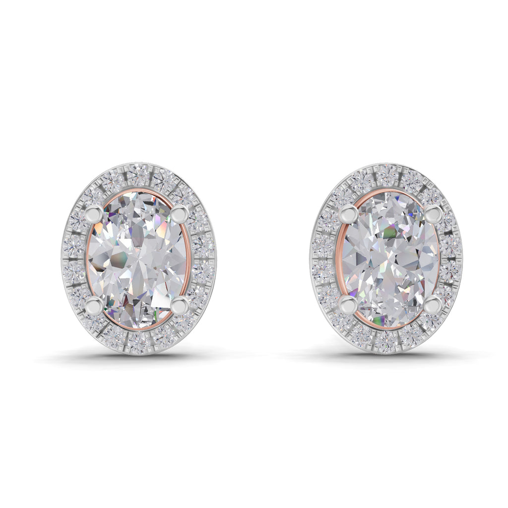 2.25 Carat Oval Shape Halo Diamond Earrings 14K - Rose Gold