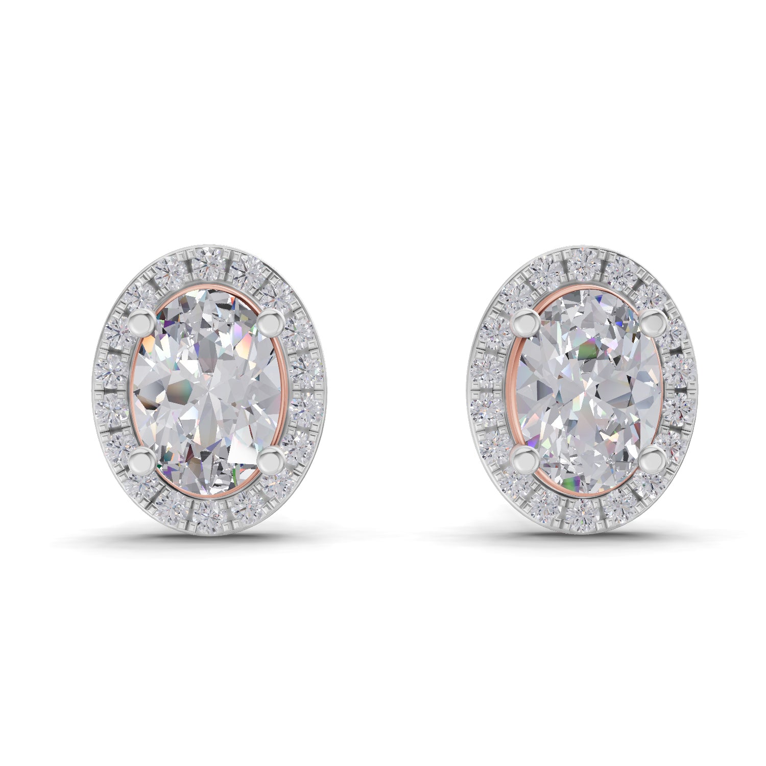 2.25 Carat Oval Shape Halo Diamond Earrings 14K - Rose Gold