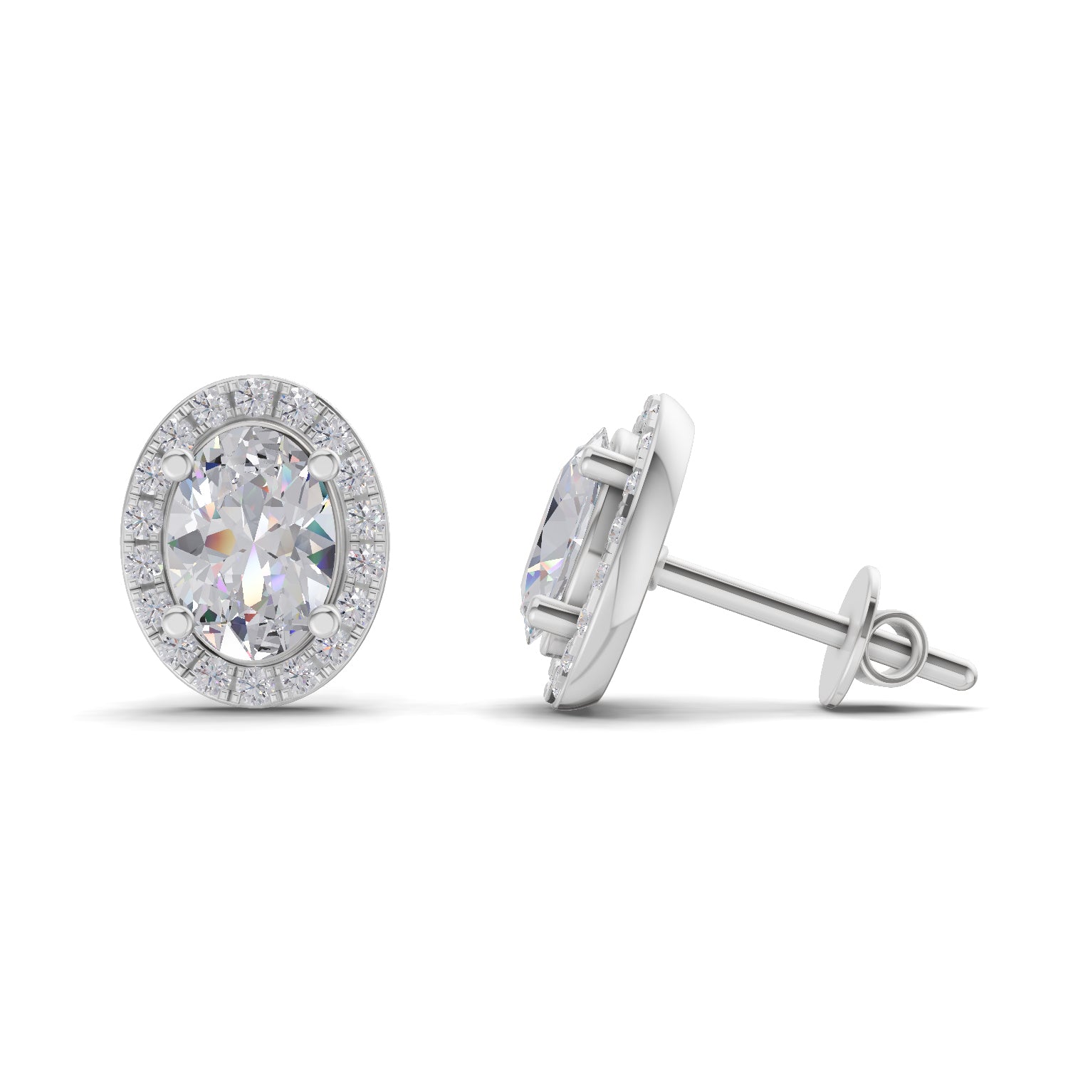 2.25 Carat Oval Shape Halo Diamond Earrings 14K - White Gold