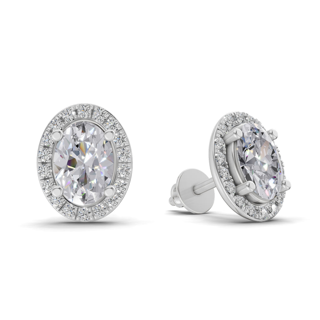 2.25 Carat Oval Shape Halo Diamond Earrings 14K - White Gold