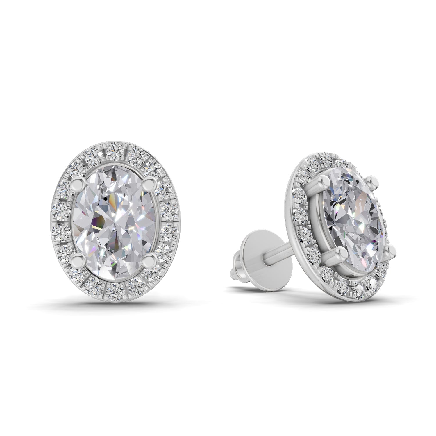2.25 Carat Oval Shape Halo Diamond Earrings 14K - White Gold