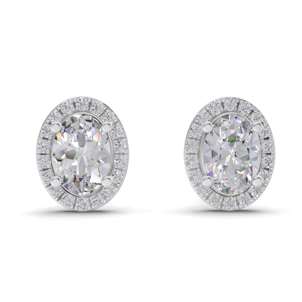 2.25 Carat Oval Shape Halo Diamond Earrings 14K - White Gold