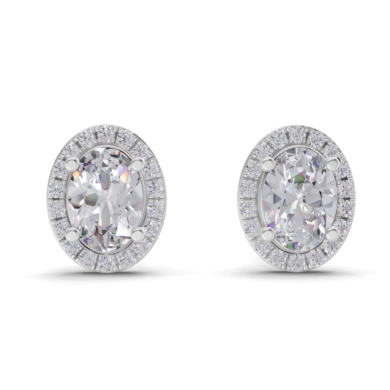 2.25 Carat Oval Shape Halo Diamond Earrings 14K - White Gold
