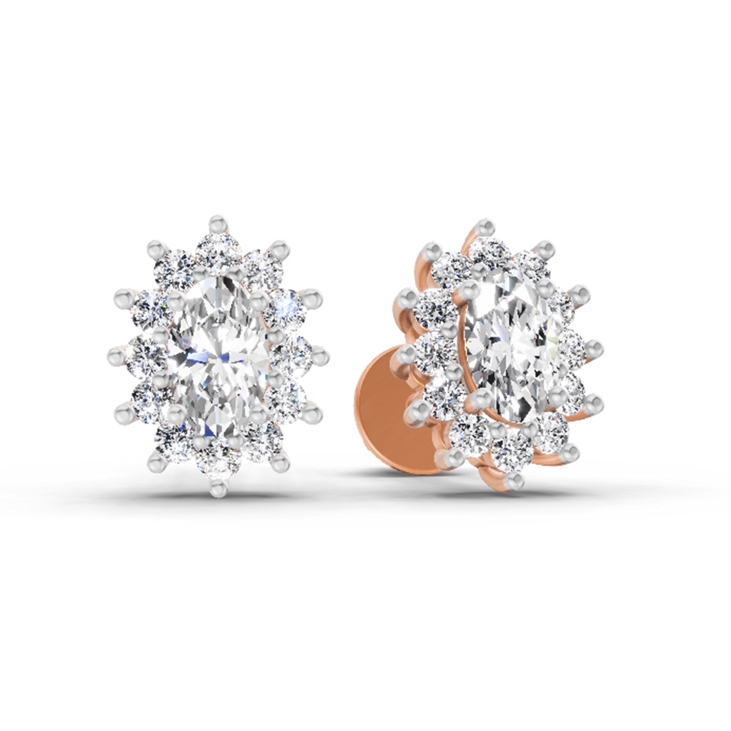0.69 Carat Oval Halo Stud Earrings 14K - Rose Gold
