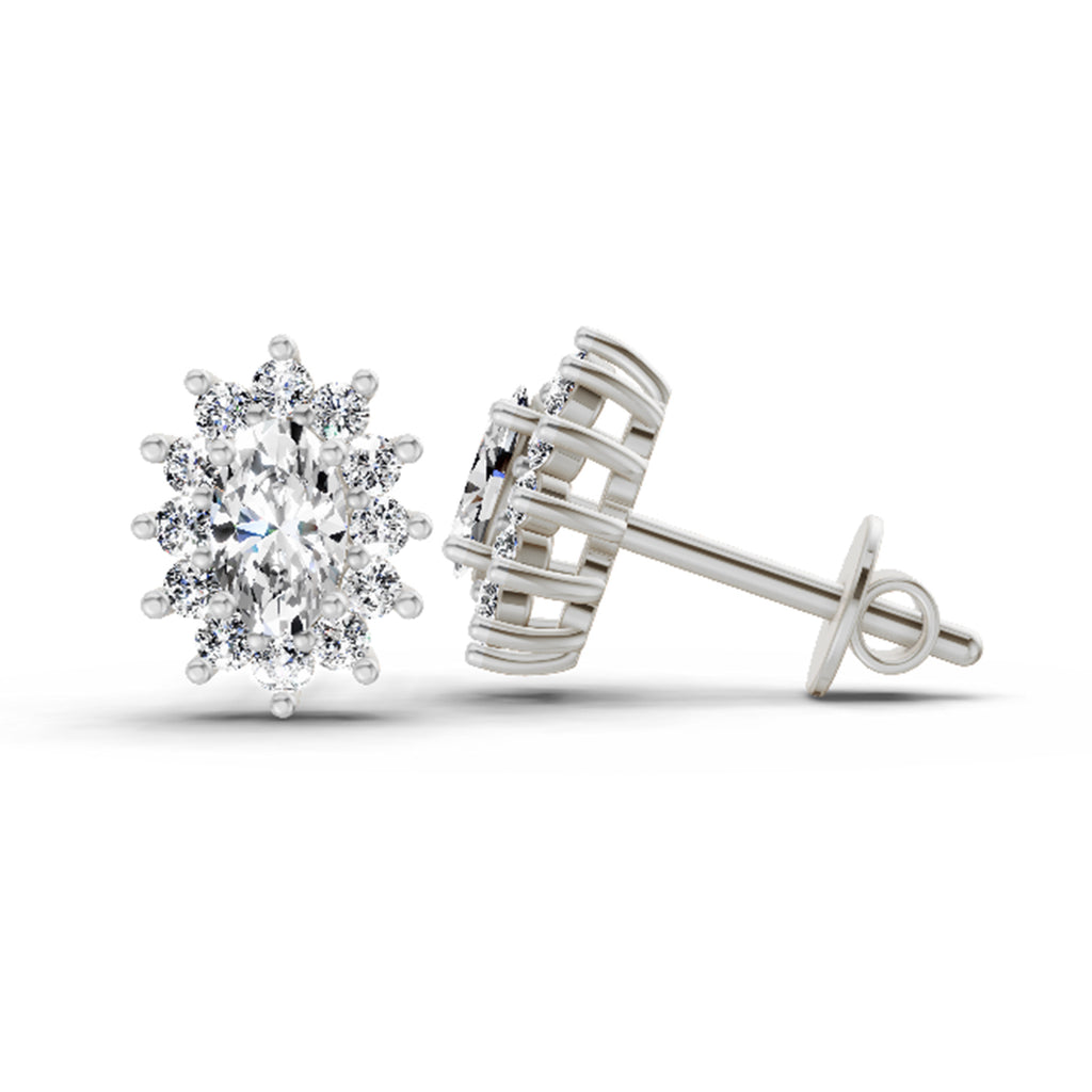0.69 Carat Oval Halo Stud Earrings 14K - White Gold