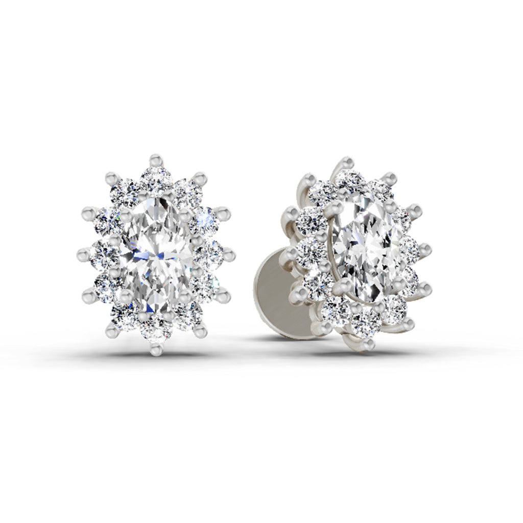 0.69 Carat Oval Halo Stud Earrings 14K - White Gold