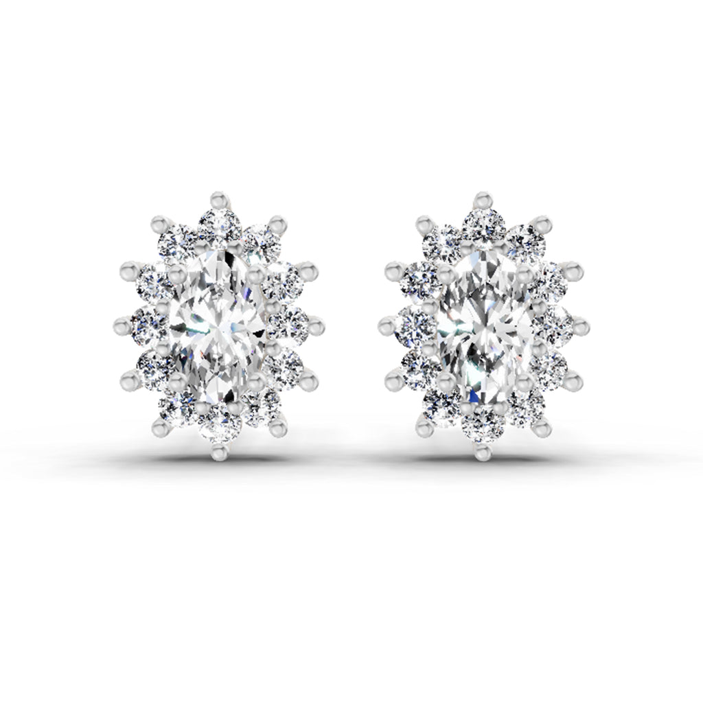 0.69 Carat Oval Halo Stud Earrings 14K - White Gold