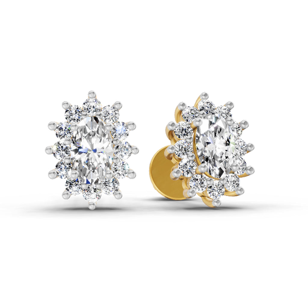 0.69 Carat Oval Halo Stud Earrings 14K