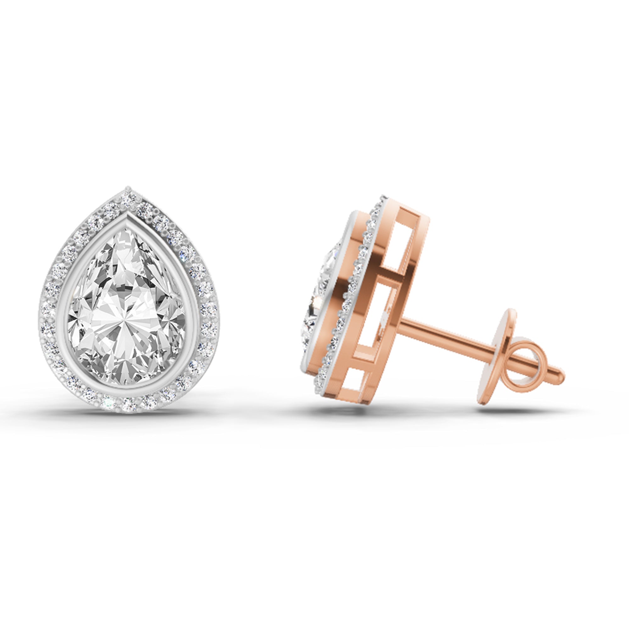 2.22 Carat Luna Pear Halo Earrings 14K - Rose Gold