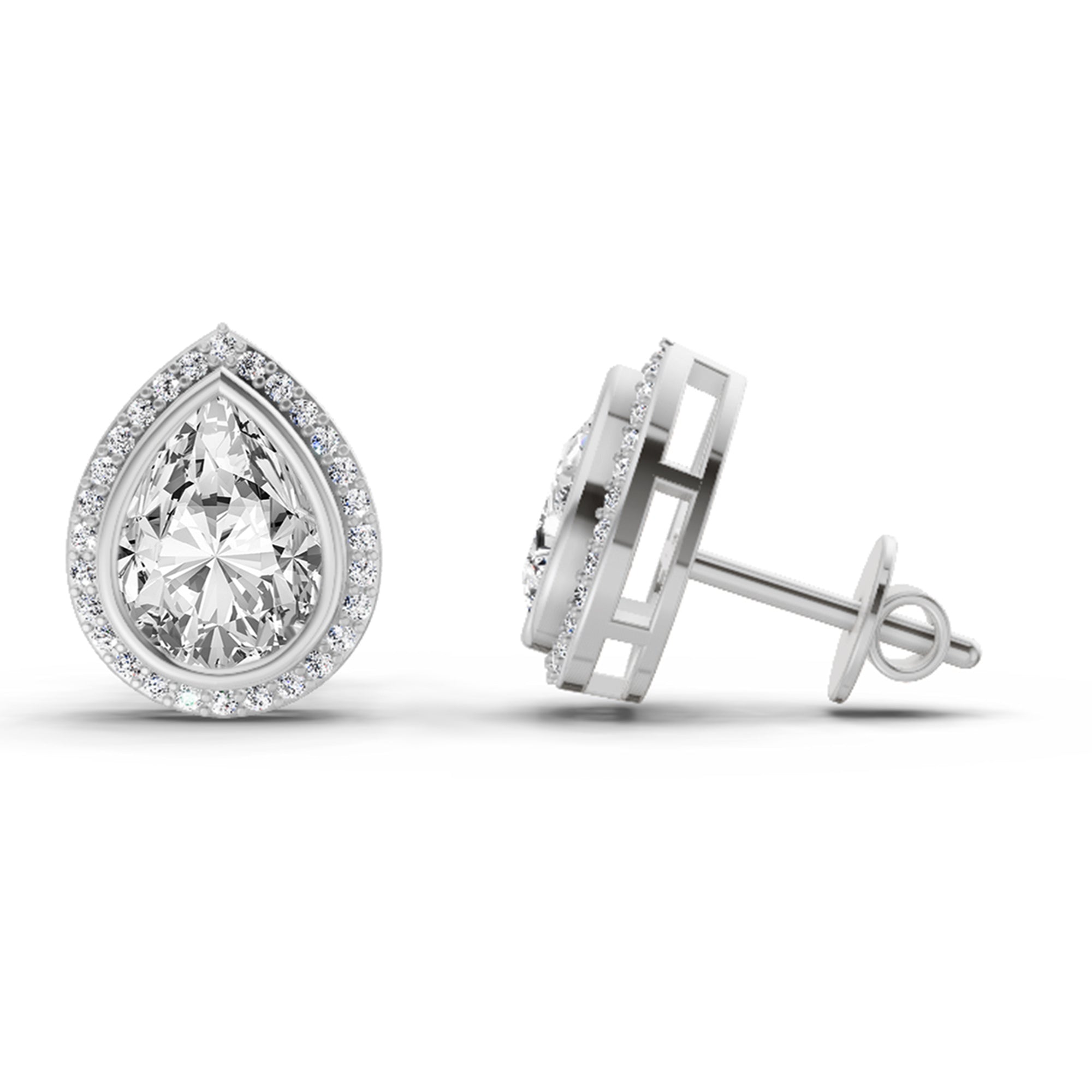 2.22 Carat Luna Pear Halo Earrings 14K - White Gold