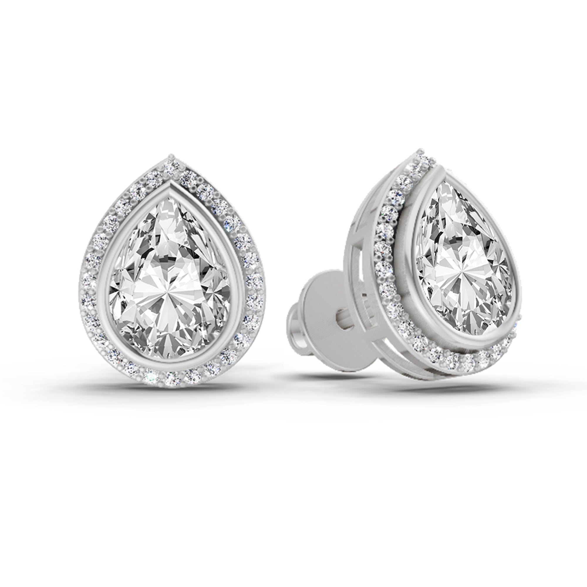 2.22 Carat Luna Pear Halo Earrings 14K - White Gold