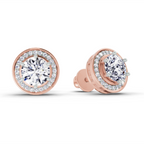 1.39 Carat Round Halo Stud Earrings 14K - Rose Gold