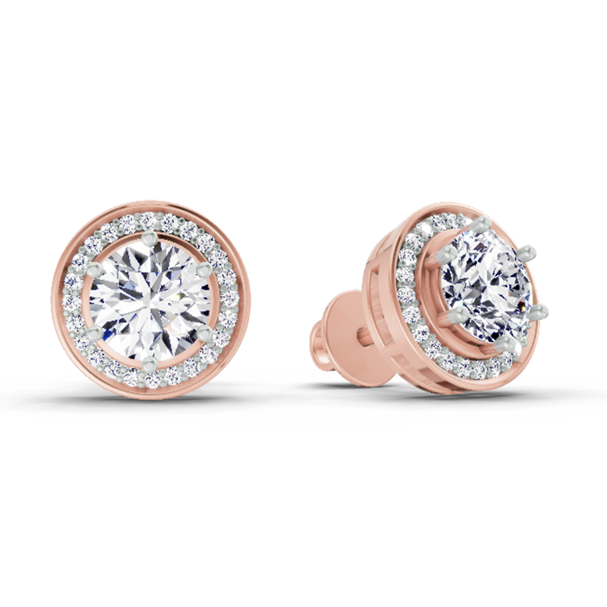 1.39 Carat Round Halo Stud Earrings 14K - Rose Gold