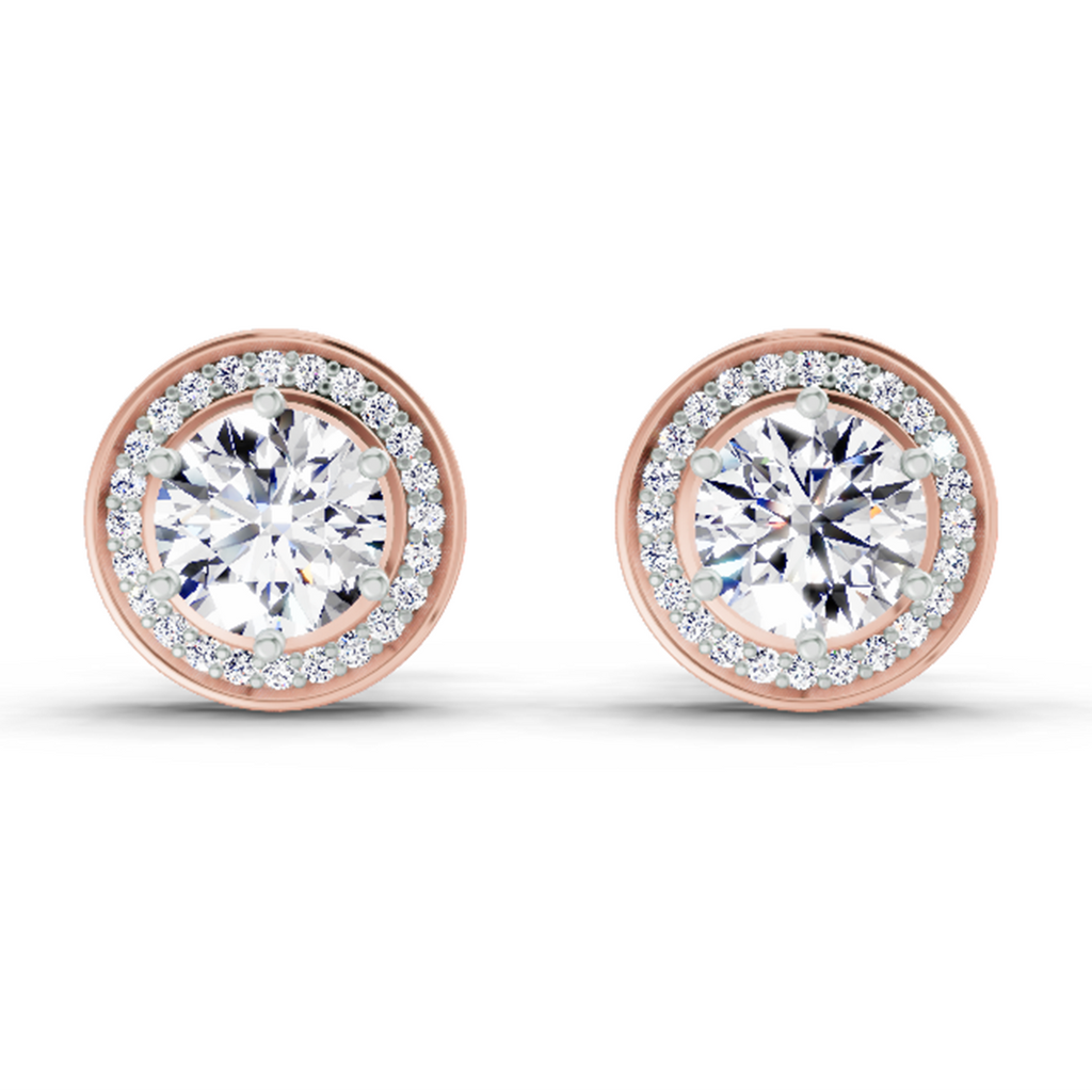 1.39 Carat Round Halo Stud Earrings 14K - Rose Gold