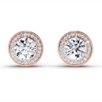 1.39 Carat Round Halo Stud Earrings 14K - Rose Gold