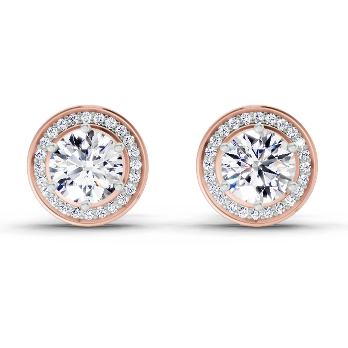 1.39 Carat Round Halo Stud Earrings 14K - Rose Gold