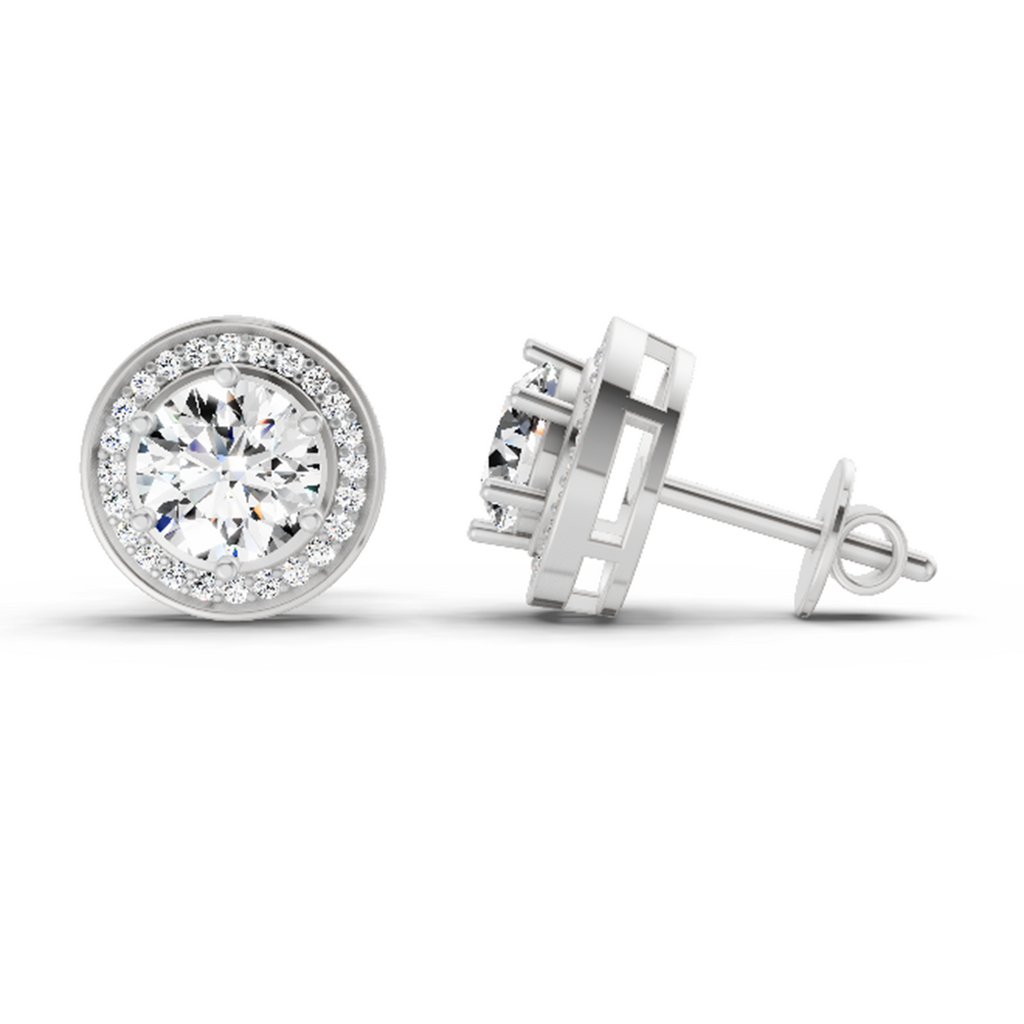 1.39 Carat Round Halo Stud Earrings 14K - White Gold