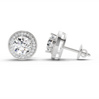 1.39 Carat Round Halo Stud Earrings 14K - White Gold