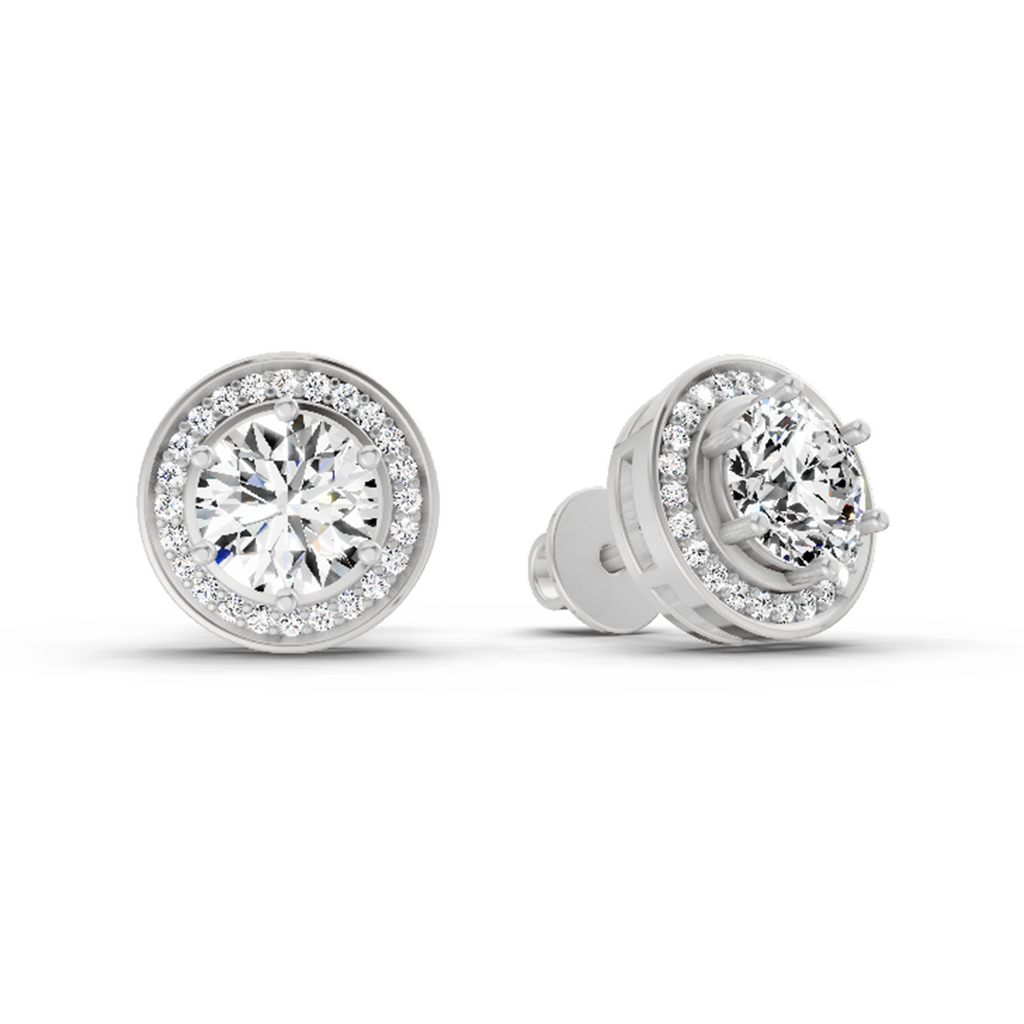 1.39 Carat Round Halo Stud Earrings 14K - White Gold