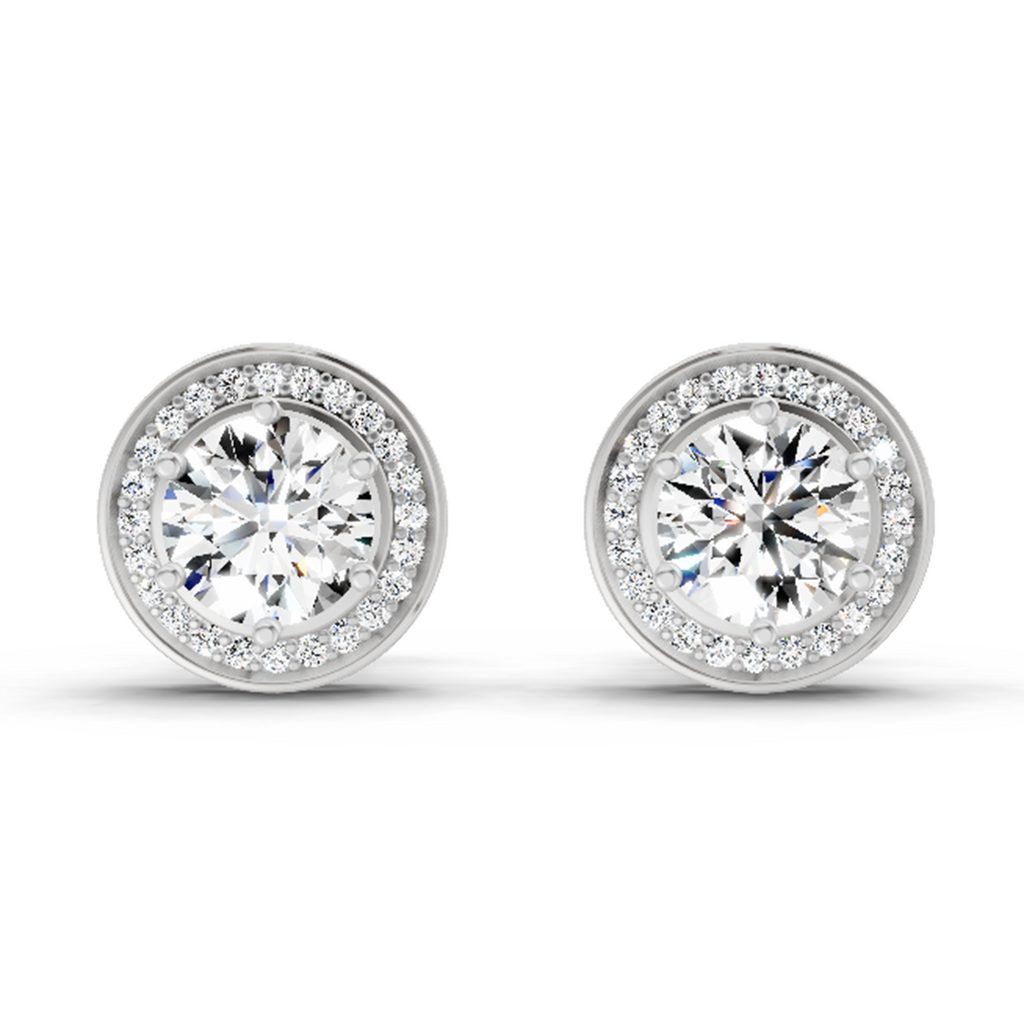 1.39 Carat Round Halo Stud Earrings 14K - White Gold