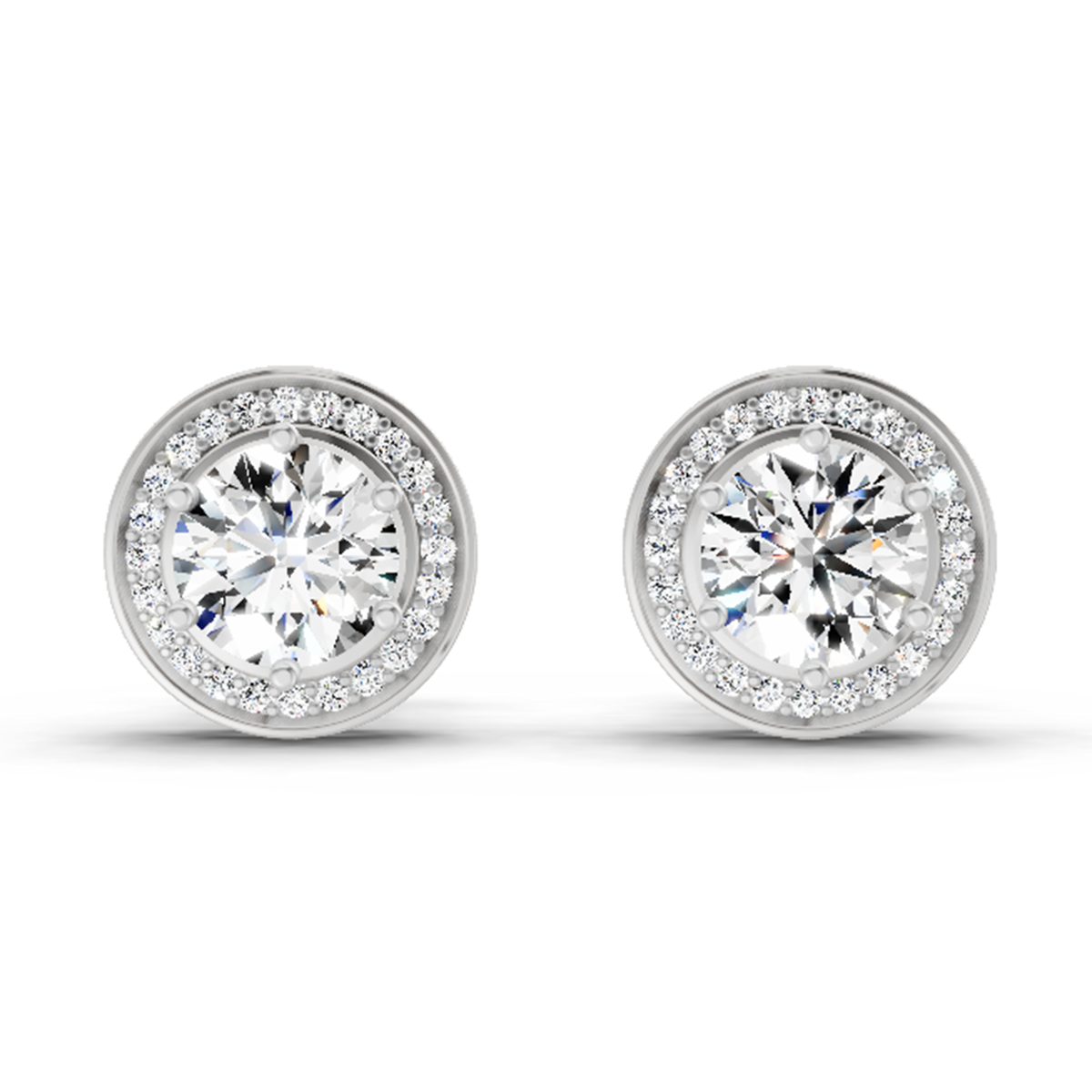 1.39 Carat Round Halo Stud Earrings 14K - White Gold