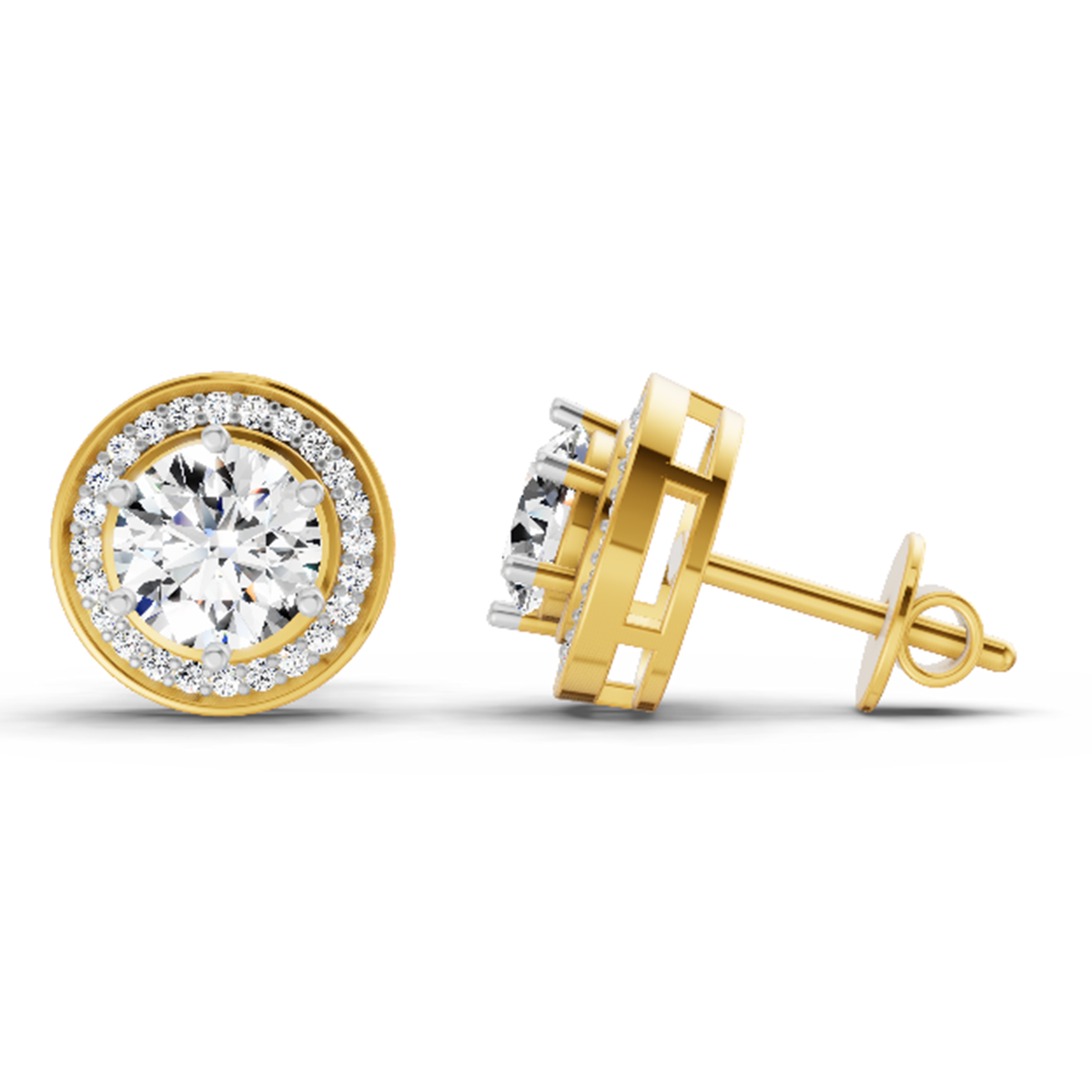 1.39 Carat Round Halo Stud Earrings 14K